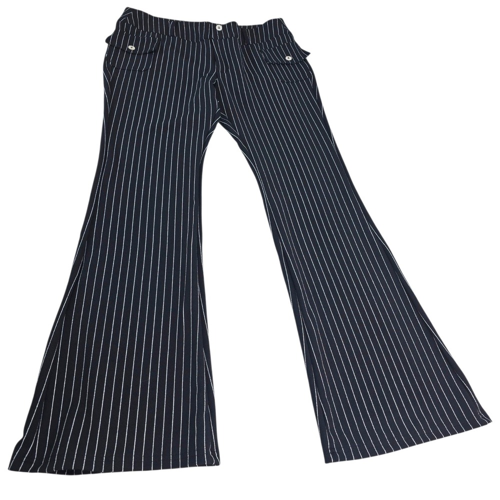 SHEIN Pinstripe Flare Pants Women L Black White Stretch Wide Leg Retro Y2K Chic